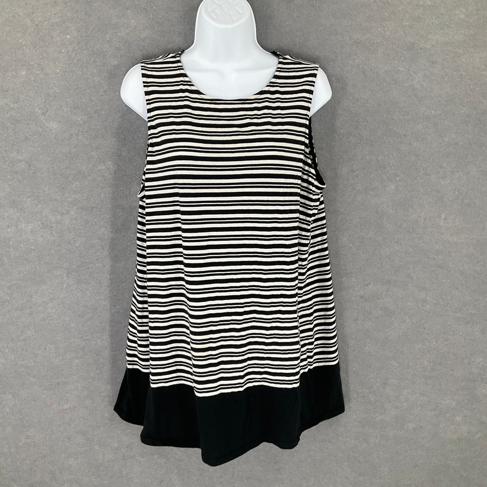 J Jill‎ Black White Striped Sleeveless Swing Tank Top Women's Size L Coastal